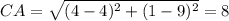 CA=\sqrt{(4-4)^2+(1-9)^2} =8