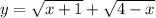 y = \sqrt{x + 1} + \sqrt{4 - x}