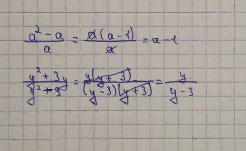 Сократить дробь:a) a^2-a/a b) y^2+3y/y^2-9​