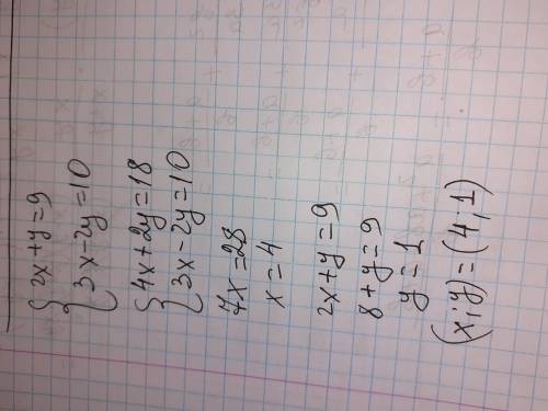 4. Решите систему уравнений сложения: 2x+y=9/3x-2y=10 памаги те