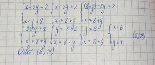 подстановки:x-2y=2x+y= 8​