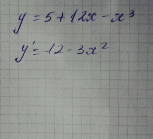 Вычислите производную функции y=5+12x-x³​