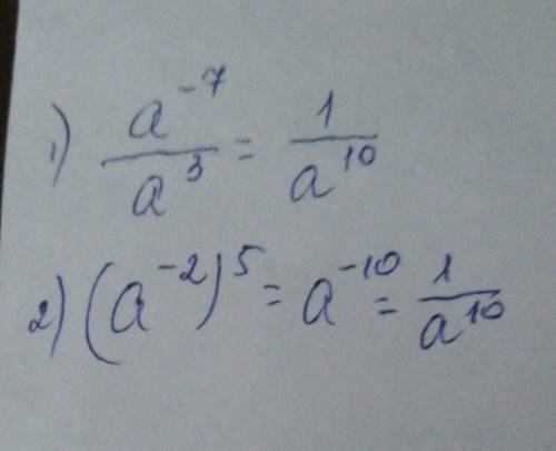 Подайте у вигляді степеня з основою а:1) а^-7:a^3 2) (a^-2)^5​