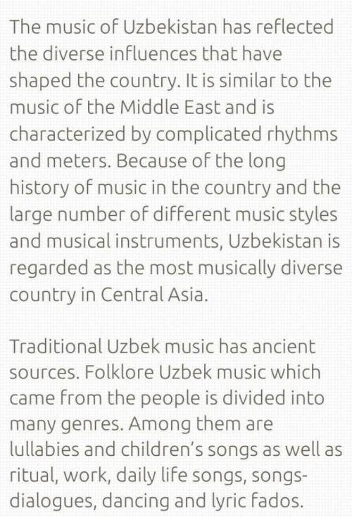 Speak on the theme Uzbek national music 10+- sentences ​