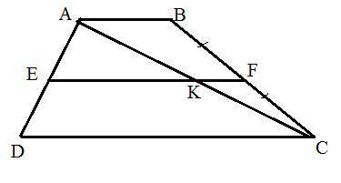 AB=6 см і CD=10 см-основи трапеції ABCD; EF-її середня лінія; E є AD; F є BC. AC перетинає EF у точц