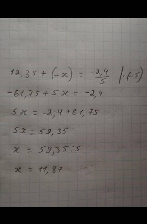 Реши уравнения:12,35 + (-x) =-2 4/5x=___ (десятичная дробь) ​