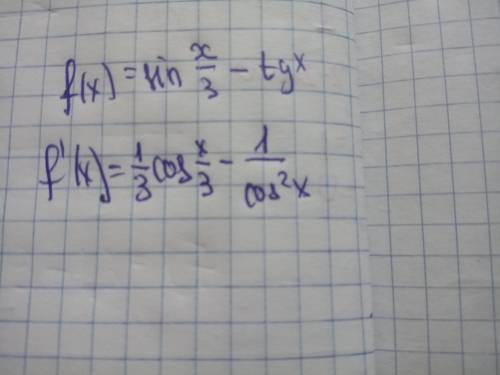 Найдите производную f(x)=sinx/3-tgx​