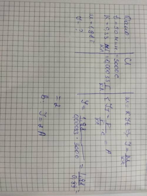 Физика 8 класс решите задачу: t=50минk=0.33 мг/клm=1.98гI=?​