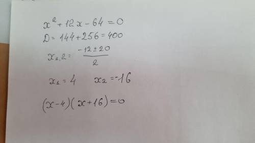 Розкладіть квадратнітричлени на множники x²+12x-64​