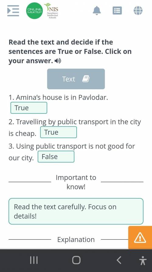 Public transport Read the text and decide if the sentences are True or False. Click on your answer.