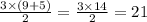 \frac{3 \times (9 + 5)}{2} = \frac{3 \times 14}{2} = 21