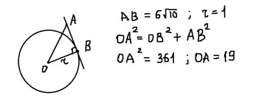 Прямая AB касается окружности с центром в точке O радиуса r в точке B. Найдите OA если известно, что