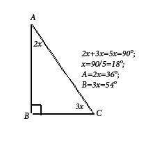 дан равнобедренный треугольник ABC угол 1 относится ко 2 как 2 к 3 угол B =90 градусов найти углы A,
