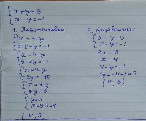 3. Розв'язати систему рівнянь усіма можливіть х+у=9х-у=-1​