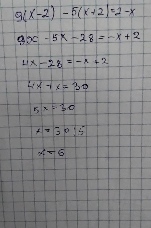 Розвяжiть ривнянн: 9(x-2)-5(x+2)=2-x