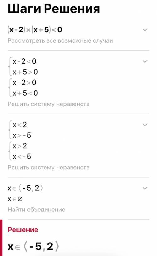 Решите неравенство: (x-2) (x + 5) < 0​