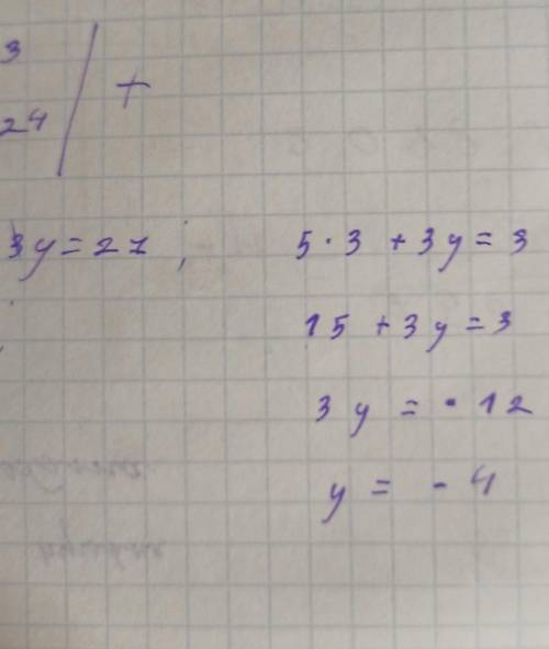 Розв'яжіть систему 5x+3y=3, 4x-3y=24​