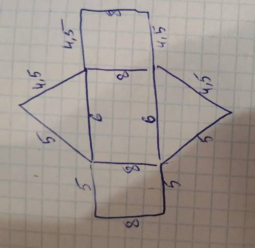Начерти развертку прямой треугольной призмы, стороны основания которой равны 4,5 см, 5 см и 6 см, а