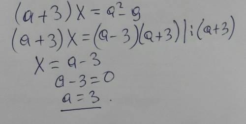 При яких значеннях а рівняння (а + 3) х = а2 - 9 має тільки одинвід'ємний корінь?​