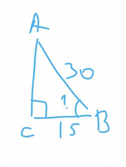 В прямоугольном треугольнике ABC, угол C=90°, AB=30 см, BC=15 см. Найдите угол B​