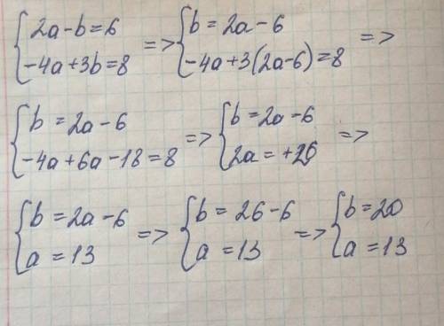 2а-b=6 -4a+3b=8 система уравнения ​