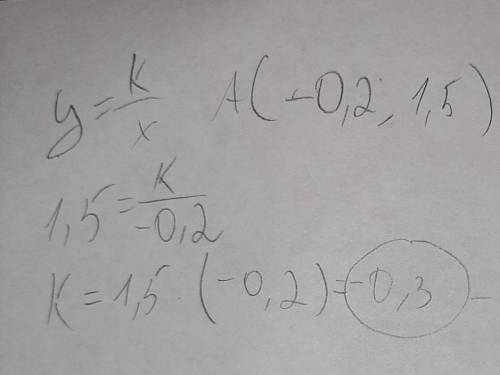 Задайте Формулой функцию обратной пропорциональности ,если её график проходит через точку А( 0,2; 5)