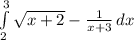 \int\limits^3_2 {\sqrt{x+2} -\frac{1}{x+3} } \, dx