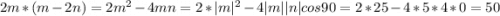 2m*(m-2n)=2m^{2} -4mn=2*|m|^{2} -4|m||n|cos90=2*25-4*5*4*0=50