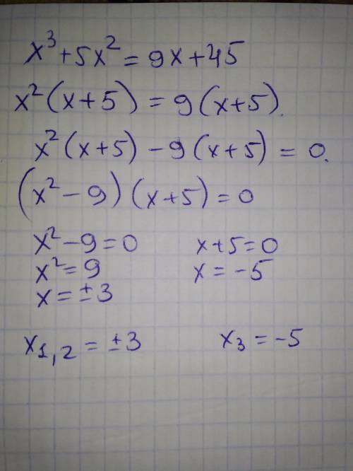 Решите уравнение x³+5x²=9x+45