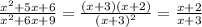 \frac{x\x^{2} +5x + 6}{x^{2} +6x + 9} = \frac{(x + 3)(x + 2)}{(x+3)^{2} } = \frac{x+2}{x+3}
