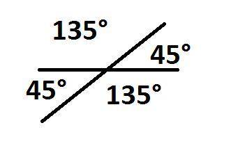 3. Знайдіть міру 4 кутів утворених при перетині двох прямих якщо один із них 45 градусів​