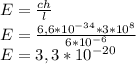 E=\frac{ch}{l}\\E=\frac{6,6*10^{-34} *3*10^{8} }{6*10^{-6} } \\E=3,3*10^{-20}