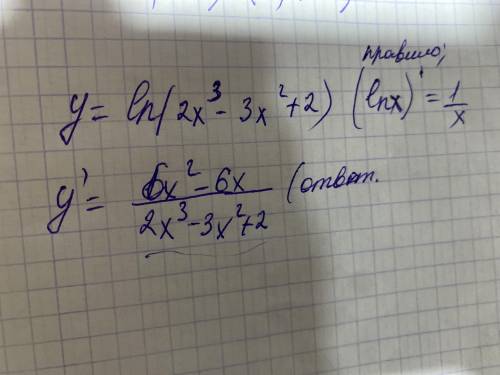 Найти производную функции : y=ln(2x^3-3x^2+2)