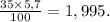 \frac{35 \times 5,7}{100} = 1,995.