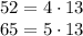 52=4 \cdot 13\\65=5 \cdot 13