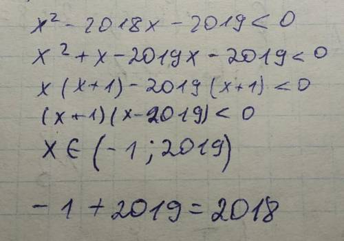 X^2-2018x-2019<0 найти сумму наибольшего и наименьшего решения