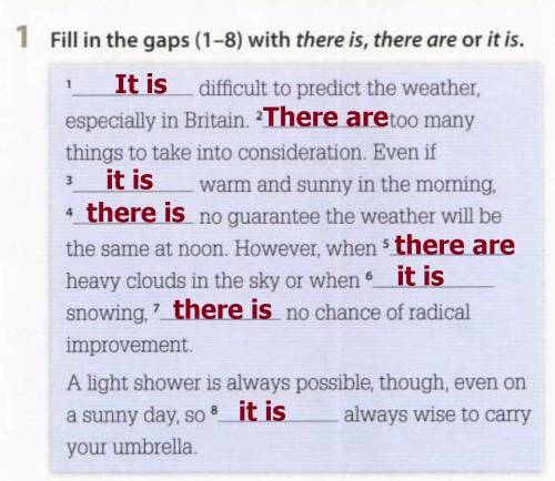 Fill in the gaps (1-8) with there is, there are or it is​