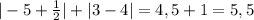 |-5+\frac{1}{2}|+|3-4|= 4,5+1=5,5