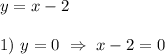 y=x-21) \ y=0 \ \Rightarrow \ x-2=0