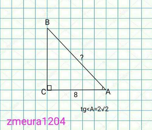 В прямоугольном треугольнике ABC : AC=8 tgBAC=2√2. Найдите длину гипотенузы AB.​