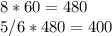 8*60=480\\5/6 * 480=400