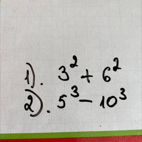 запишите в виде выражение : 1)сумма квадрата числа 3 и числа 6; 2)разность куба и числа 5 и числа 10
