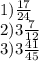 1) \frac{17}{24}\\2) 3\frac{7}{12} \\3) 3\frac{41}{45}