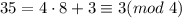 35=4\cdot 8+3\equiv 3(mod\;4)