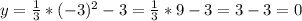 y=\frac{1}{3}*(-3)^{2}-3=\frac{1}{3}*9-3=3-3=0