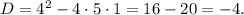 D=4^2-4\cdot5\cdot1=16-20=-4.