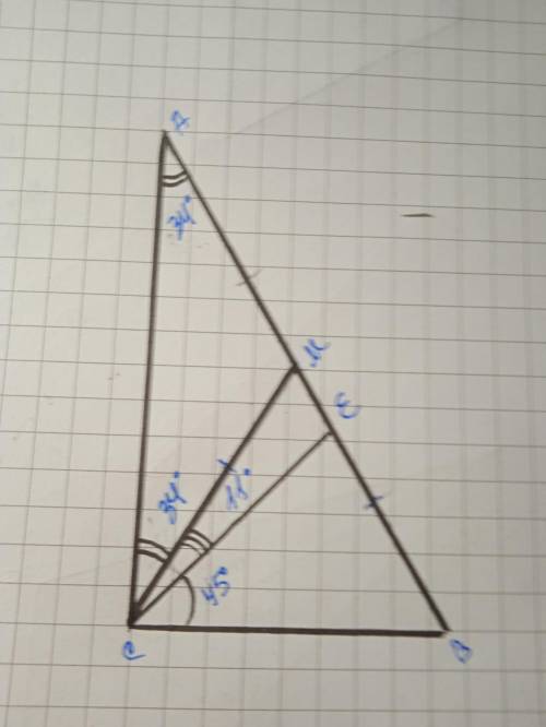 с рисунком! В прямоугольном треугольнике 1 из острых углов равен 34 градуса. Найдите величину угла м