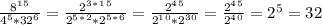 \frac{8^1^5}{4^5 * 32^6} = \frac{2^3^*^1^5}{2^5^*^2 * 2^5^*^6} = \frac{2^4^5}{2^1^0 * 2^3^0} = \frac{2^4^5}{2^4^0} = 2^5 = 32