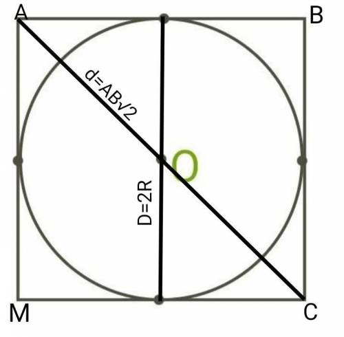 Квадрат описан вокруг окружности радиусом 39. Найди его диагональ, если корень из двух принять равны