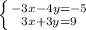 \left \{ {{-3x-4y=-5} \atop {3x+3y=9}} \right.